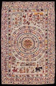  Kantha with steam transportation, ghat, mansion, and market, Undivided Bengal, late 19th to early 20th century, Bonovitz Collection