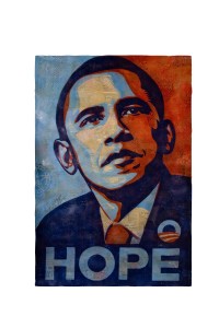Shepard Fairey, Obama HOPE, 2008, Mixed media stencil collage on paper, Courtesy of Obey Giant Art