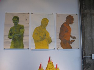 Bonnie Brenda Scott, (left to right) Berlin, Transformer, and Street Hassle, ink on half-tone print