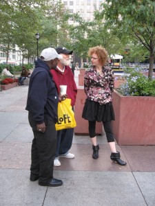 Candy Depew interacts with Love Park users.