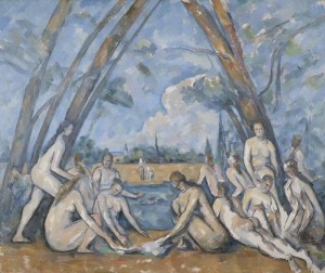 Paul Cézanne, (French, 1839 – 1906), The Large Bathers, 1906. Oil on canvas, 82 7/8 x 98 ¾ inches. Philadelphia Museum of Art; Purchased with the W. P. Wilstach Fund, 1937.