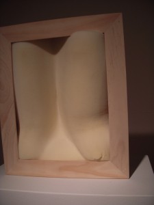 Zavitsanos's Self Portrait, 2008-09, memory foam pillow, wood. 