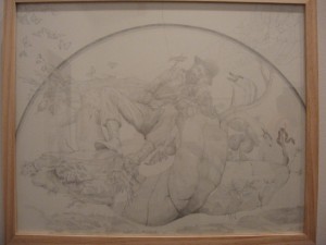 William Crump, The Mountain Man Dreams of His Bounty, While the Sweet Bird of Redemption Sings in His Ear, pencil on paper, 16 x20 inches 