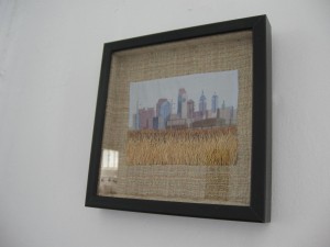 Marie Elcin, Bartram's View, embroidery. The city mirage is painted.