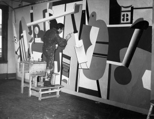 Gorky at work on Activities on the Field, his mural for the Newark Airport Administration Building, 1936. New York Federal Art Project Photo, Collection Maro Gorky and Matthew Spender.