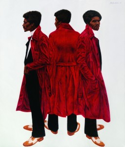 Barkley L. Hendricks, Sir Charles, Alias Willie Harris, 1972. Oil and acrylic on linen canvas, 84 1/8 x 72 inches. Collection National Gallery of Art; William C. Whitney Foundation--a weed dealer as the three graces