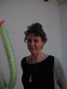 Luren Jenison and a detail of her cactus installation at Copy.