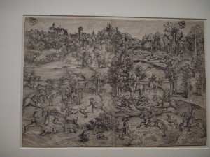 Lucas Cranach I. The Stag Hunt, c. 1506. woodcut printed from two blocks.