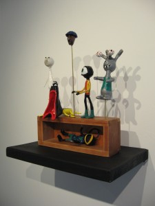 Jonathan Pappas, The Nuclear Family, sculpture of clay, wire and tape, 17x13x5 inches