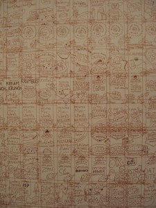 Mia Rosenthal, Breakfast cereals of this great nation, 2009, detail, ink and graphite on paper, 32 x 22.5 inches 