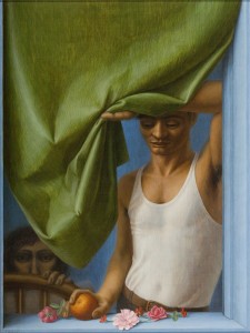 George Tooker. Window II, 1956. Egg tempera on gesso panel, 24 x 18 in. Collection of James and Barbara Palmer