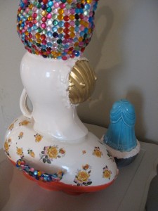 Zena Verda Pesta, Oh My Gawdy! detail, ceramic (porcelain), spray paint, plastic rhinestones, dimensions variable