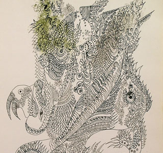 Unica Zürn, Untitled (detail), 1961. Ink on paper, 12 3/8 x 9 1/4" © Brinkmann & Bose Publisher, Berlin