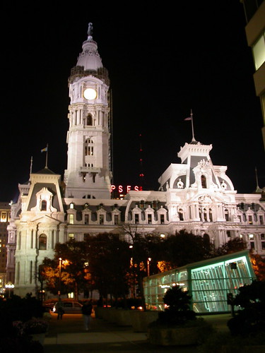 City Hall, lit up at night