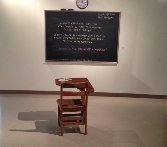 chalkboard and student desk