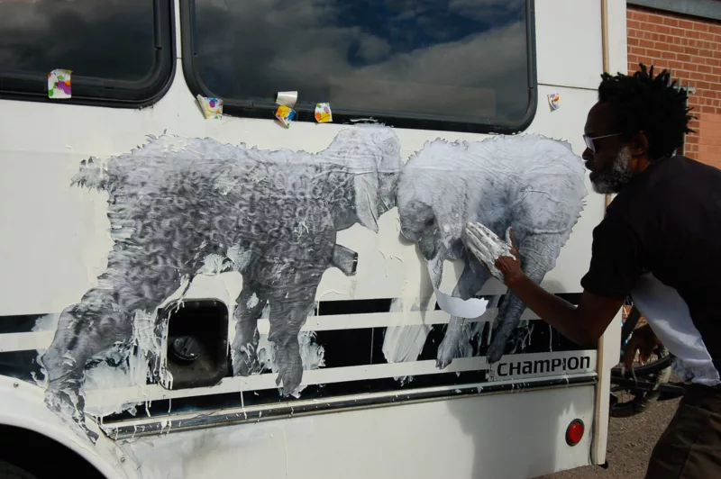 Chip Thomas @jetsonorama wheat paste sheep - photo by Ryan deRoche