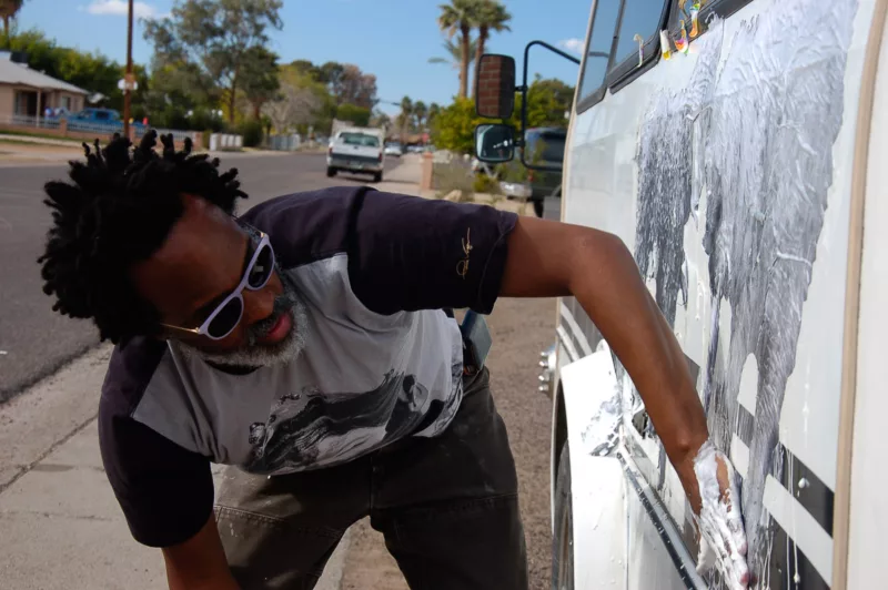 Chip Thomas @jetsonorama wheat paste sheep install photo by Ryan deRoche